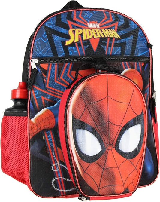 Marvel Spider-Man Backpack Kids 16" 5PC Water Bottle School Combo Set