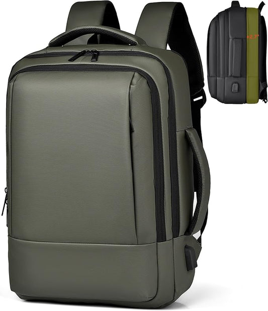 17/15.6" Business laptop backpack, PU Travel laptop backpack,carry on backpack, Expandable laptop backpack Men,college backpack (02#updated, Green)