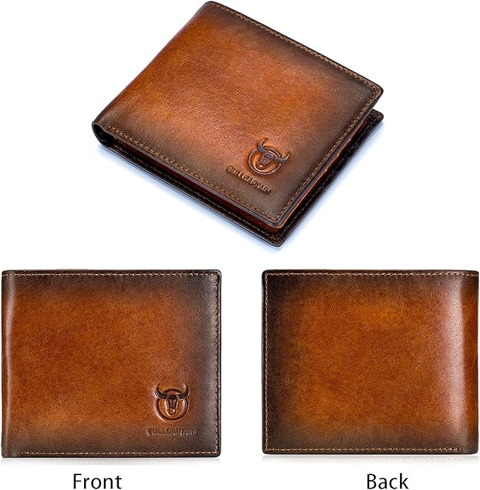 LUKZIJAES Genuine Leather Wallet for Men RFID Blocking Slim Bifold Front Pocket Wallets with 2 ID Window (#1-Yellow Brown)