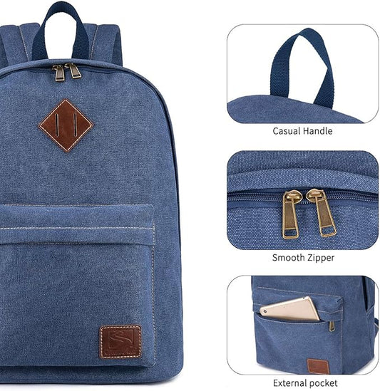 Canvas Laptop Backpack, Durable Rucksack, Travel Bag Fits 15.6 Inch Notebook for Men Women Factory Directly (Blue)