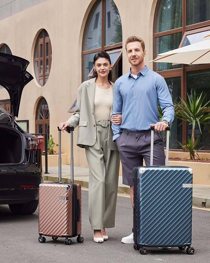 LUGGEX Luggage with Spinner Wheels, Polycarbonate Expandable Hard Shell Suitcase, Carry On 20 Inch, Utility Blue