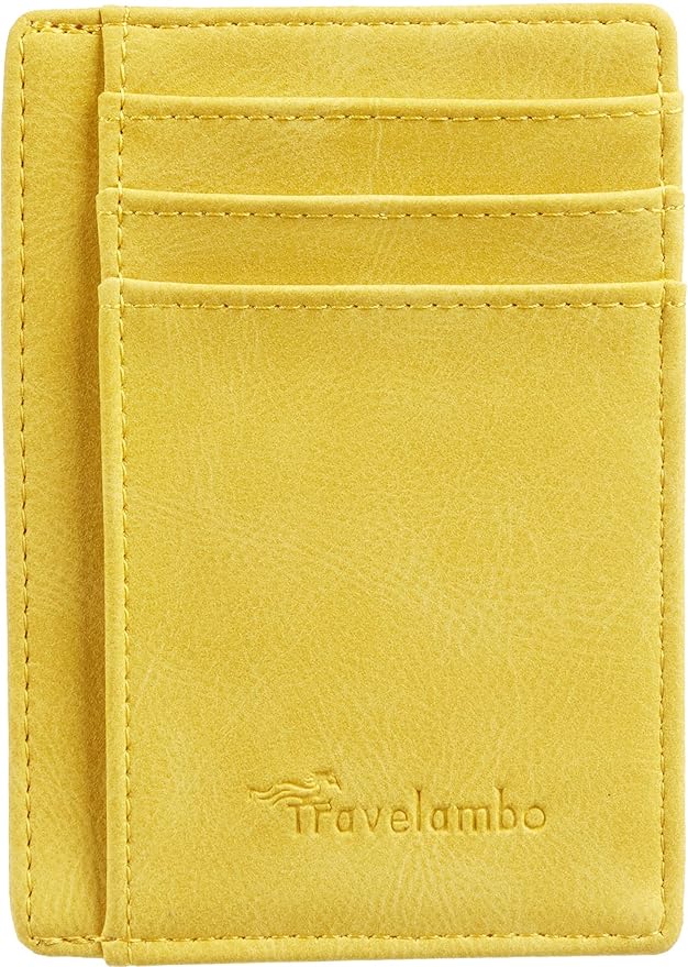 Travelambo Slim Wallet Front Pocket Minimalist Leather RFID Blocking Medium Size