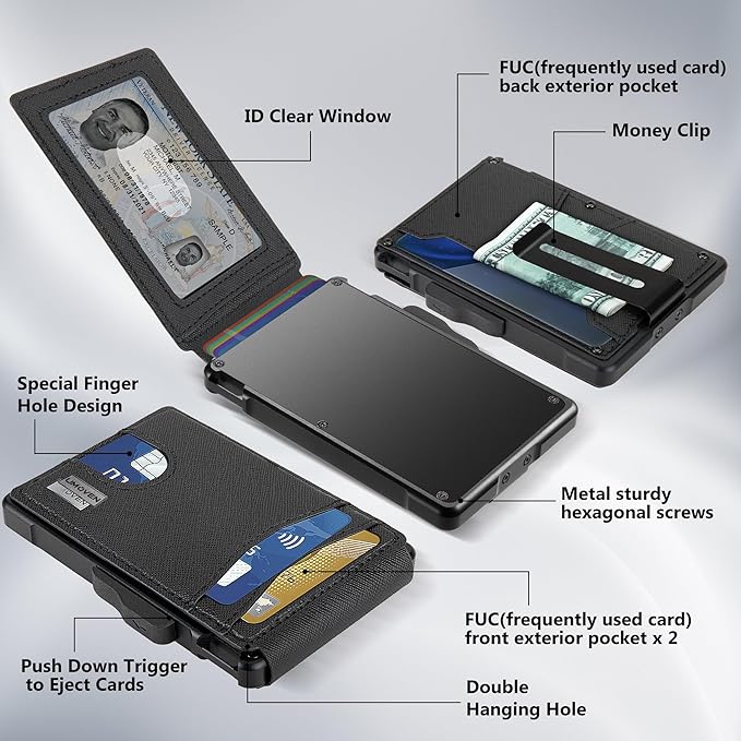 Wallet for Men - with Money Clip Slim Leather Slots Credit Card Holder RFID Blocking Bifold Minimalist Wallet (Gravel Black)