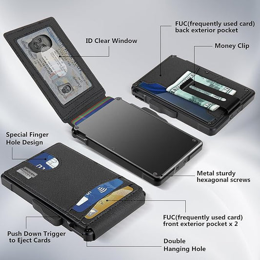 Wallet for Men - with Money Clip Slim Leather Slots Credit Card Holder RFID Blocking Bifold Minimalist Wallet (Gravel Black)