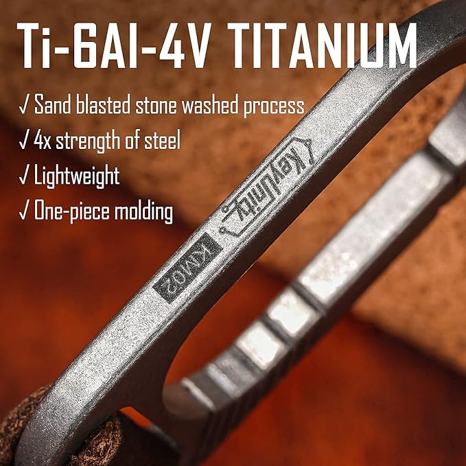 KeyUnity KM02 Titanium Belt Clip Carabiner Leather Keychain Holder with Removable Stainless Steel Key Ring