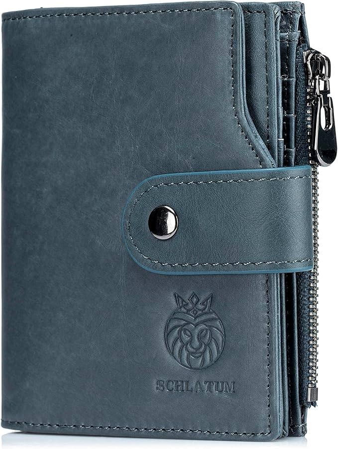 LUKZIJAES Genuine Leather Wallet for Men Vertical Model Large Capacity Card Case Purse Mens Vintage RFID Blocking with Zipper ID Window Coin Pocket (#6-Blue)