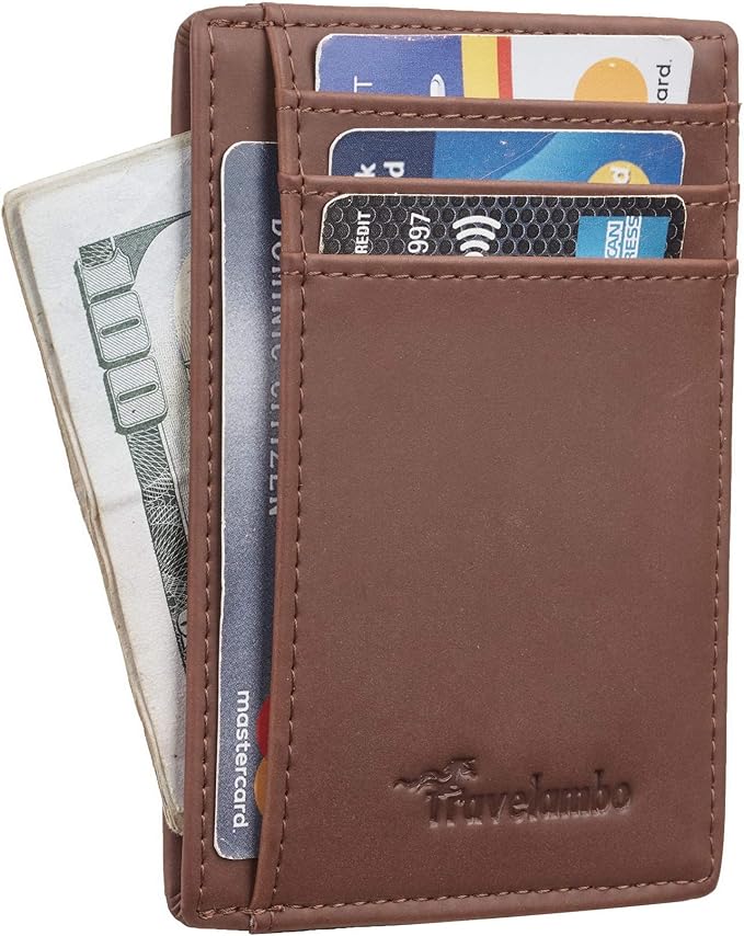 Travelambo Slim Wallet Front Pocket Minimalist Leather RFID Blocking Medium Size