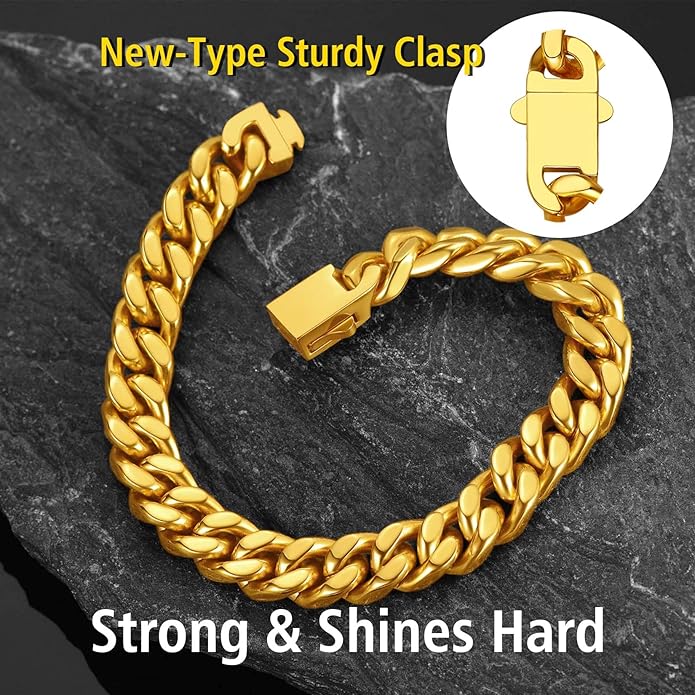 Stainless Steel Bracelets for Men,Cuban Link Mens Bracelet Silver/Black/Gold Plated Classic Chain Wrist Bracelets Jewelry Gifts for Dad Husband 5/7/9/12MM Width,7.5"/8.3"/9" Length with Gift Box