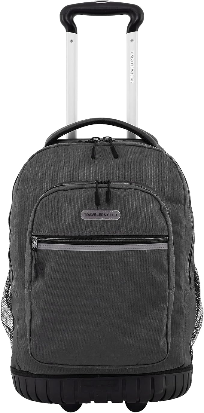 Travelers Club Rolling Backpack, Forged Iron, 20 Inch with Laptop Compartment