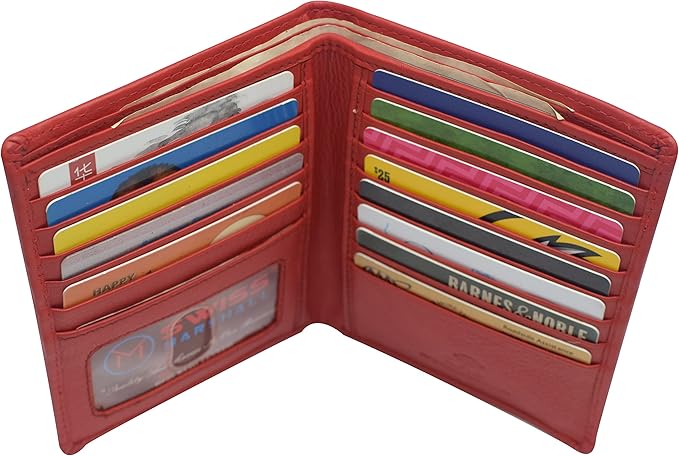 RFID Blocking Bifold Hipster Credit Card Wallet Premium Lambskin Leather (CN Red)