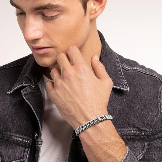 VNOX Link Chain Bracelets for Men - Cool Mens Bracelets Diamond-Cut Paperclip Solid Chain Bracelet Chunky Stainless Steel Jewelry Trendy Gifts