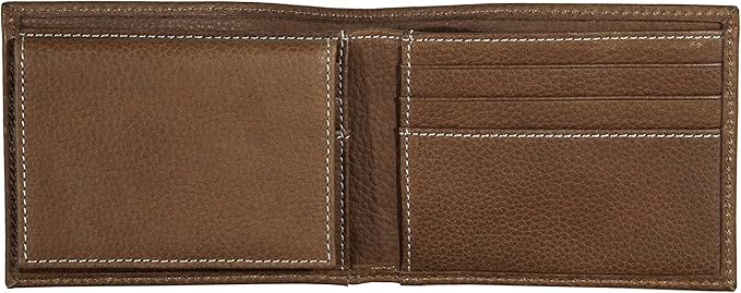 Eddie Bauer Men's Rugged Leather Bifold Wallet | Money Clip | RFID Protection | ID Window | Genuine Leather | EDC
