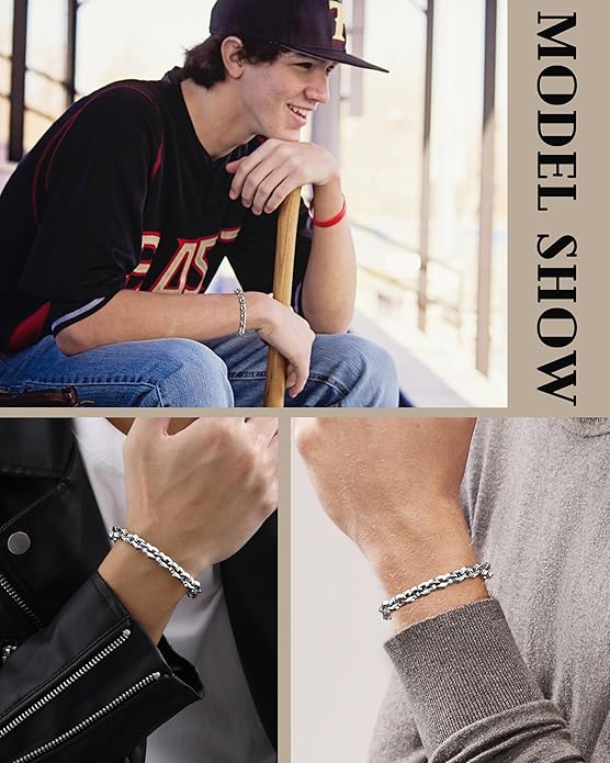 VNOX Link Chain Bracelets for Men - Cool Mens Bracelets Diamond-Cut Paperclip Solid Chain Bracelet Chunky Stainless Steel Jewelry Trendy Gifts