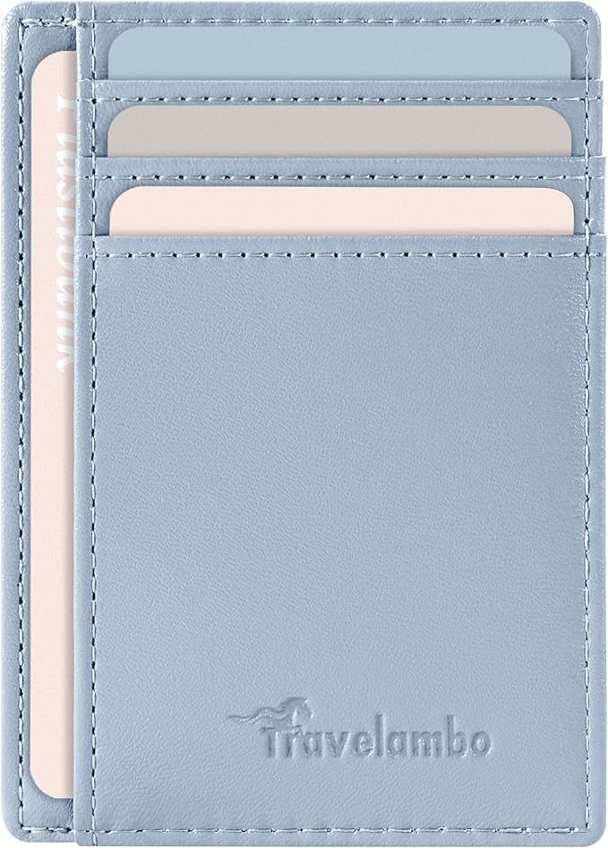 Travelambo Slim Wallet Front Pocket Minimalist Leather RFID Blocking Medium Size