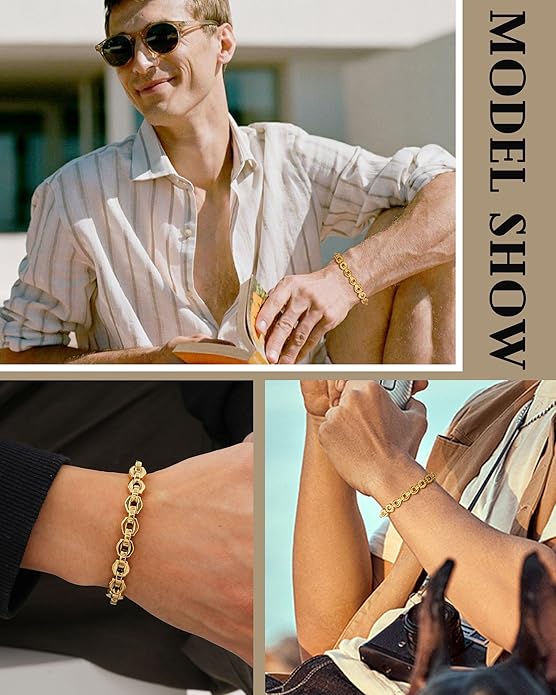 VNOX Link Chain Bracelets for Men - Cool Mens Bracelets Diamond-Cut Paperclip Solid Chain Bracelet Chunky Stainless Steel Jewelry Trendy Gifts