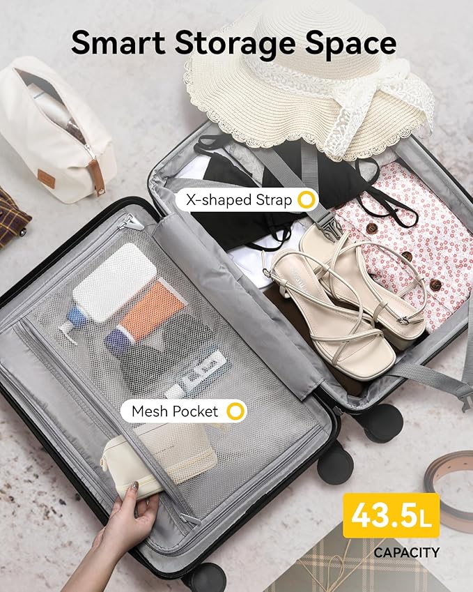 LUGGEX Luggage with Spinner Wheels, Polycarbonate Expandable Hard Shell Suitcase, Carry On 20 Inch, Yellow