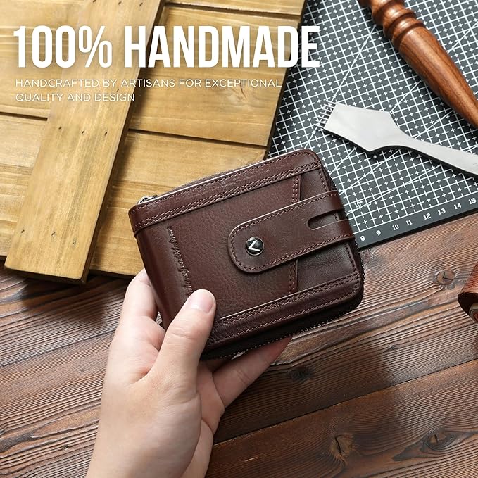 KLOMORE Zipper Wallet for Men Leather RFID Blocking Large Bifold Mens Wallets with Zipper Coin Pocket Credit Card Holder