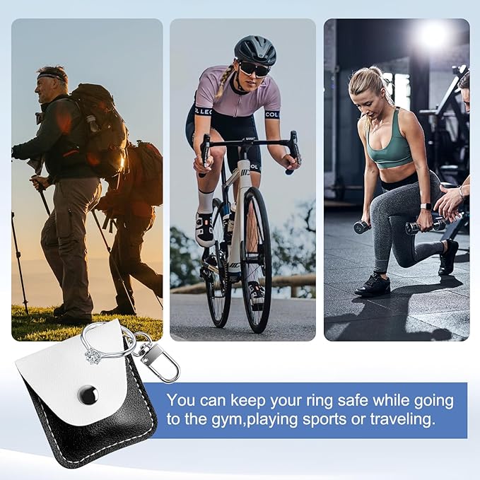 Leather Ring Holder Keychain for Gym, Portable Jewelry Travel Ring Keeper Case for Wedding ring and Necklaces