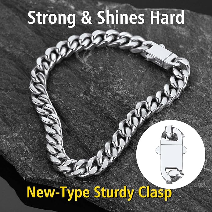 Stainless Steel Bracelets for Men,Cuban Link Mens Bracelet Silver/Black/Gold Plated Classic Chain Wrist Bracelets Jewelry Gifts for Dad Husband 5/7/9/12MM Width,7.5"/8.3"/9" Length with Gift Box