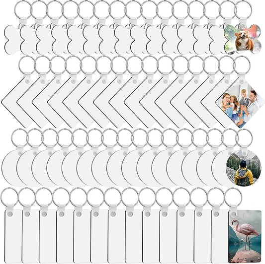 120Pcs Sublimation Keychain Blanks Bulk, DIY MDF 4 Shape Sublimation Blank Keychain with Keyrings, unisex-adult Double-Sided Printed Heat Transfer Keychain, White