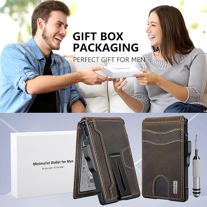 umoven Wallet for Men - with Money Clip Slim Leather Slots Credit Card Holder RFID Blocking Bifold Minimalist Wallet (Crazy Horse-Coffee Brown)