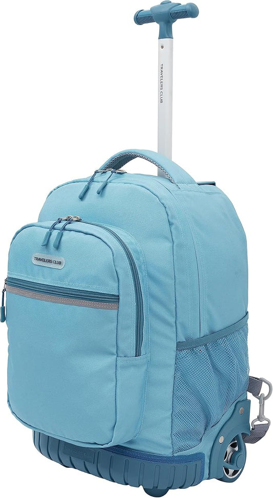Travelers Club Rolling Backpack, Aqua, 18 Inch