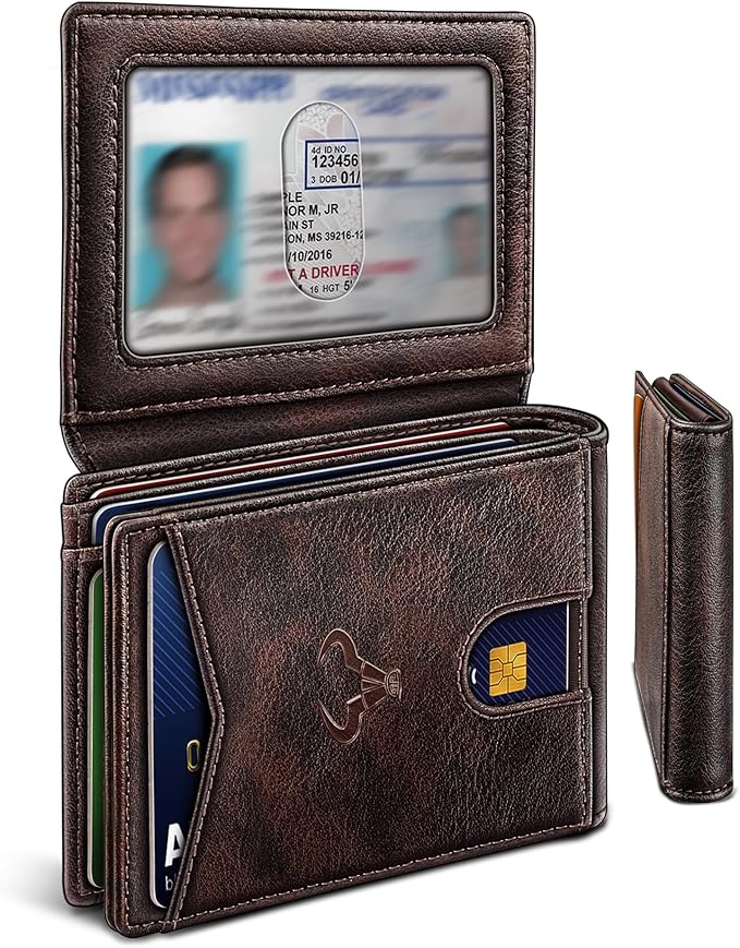 BULLIANT Men Wallet, Slim Leather Wallet Front Pocket Card Holder Gift For Men 11 Slots RFID Blocking