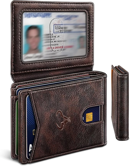 BULLIANT Men Wallet, Slim Leather Wallet Front Pocket Card Holder Gift For Men 11 Slots RFID Blocking