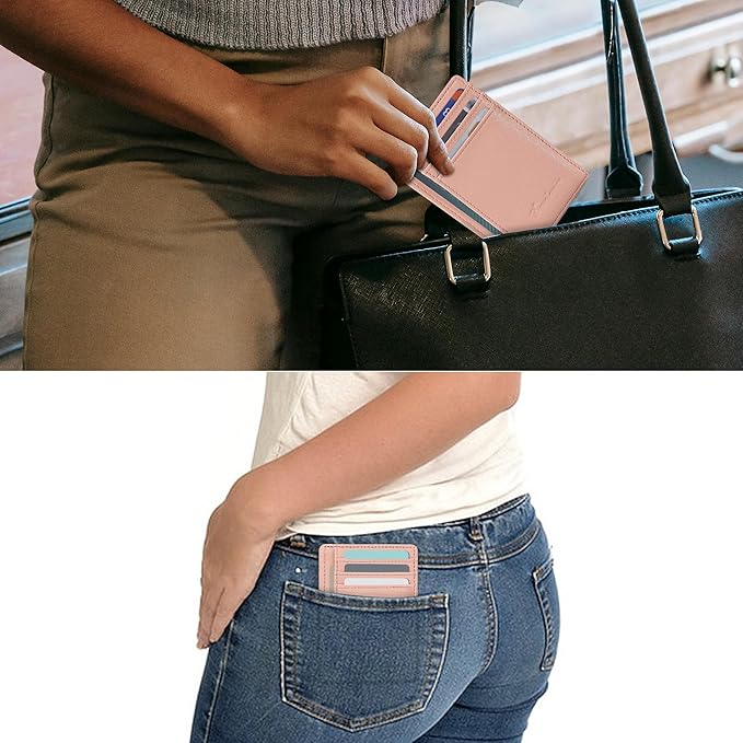 Travelambo Slim Wallet Front Pocket Minimalist Leather RFID Blocking Medium Size