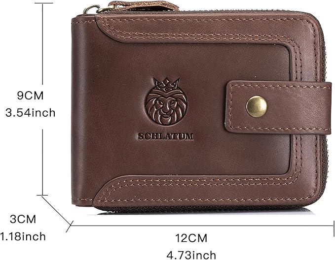 LUKZIJAES Genuine Leather Men's Wallets RFID Blocking Large Capacity Credit Card Vintage Wallet for Men with Coin Pocket Zipper ID Window (#9-Coffee)