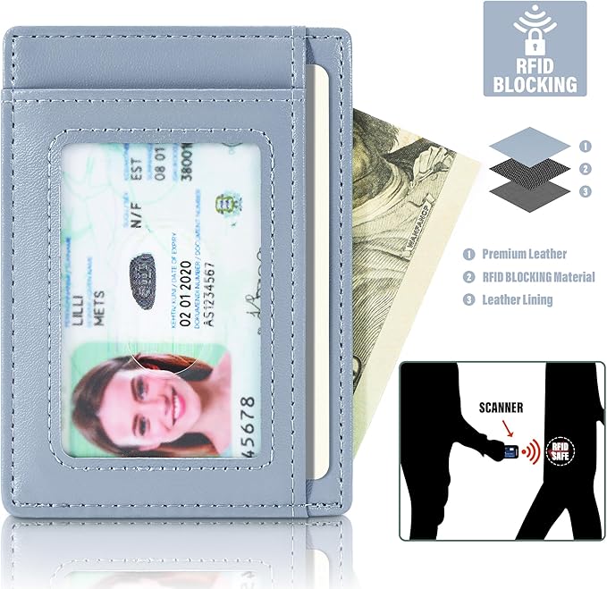 Travelambo Slim Wallet Front Pocket Minimalist Leather RFID Blocking Medium Size