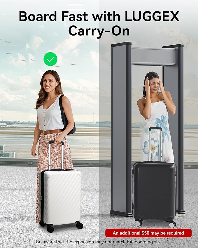 LUGGEX Luggage with Spinner Wheels, Polycarbonate Expandable Hard Shell Suitcase, Carry On 20 Inch, Yellow