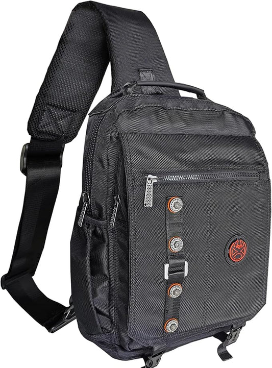 Large Sling Bag Laptop Backpack Cross Body Messenger Bag Shoulder Travel Rucksack (C- Black)