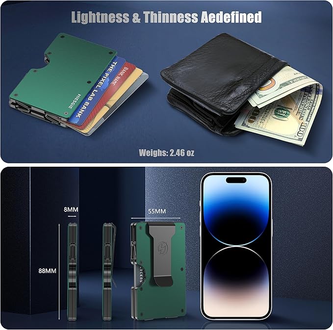 HIESGIE Men Minimalist Metal Wallet | American USA Flag | Slim Engraved Aluminum Credit Card Holder | Personalized Mini Front Pocket Money Case | RFID Blocking EDC Tactical Wallets