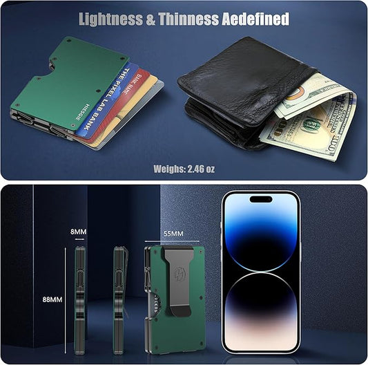 HIESGIE Men Minimalist Metal Wallet | American USA Flag | Slim Engraved Aluminum Credit Card Holder | Personalized Mini Front Pocket Money Case | RFID Blocking EDC Tactical Wallets