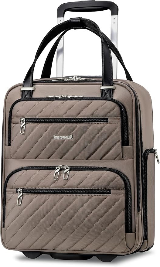 LUGGEX Underseat Carry On Luggage with Wheels, Stylish Lightweight Under Seat Luggage, Soft Sided Personal Item Suitcase for Short Trip (Cafe Latte, 16 Inch)