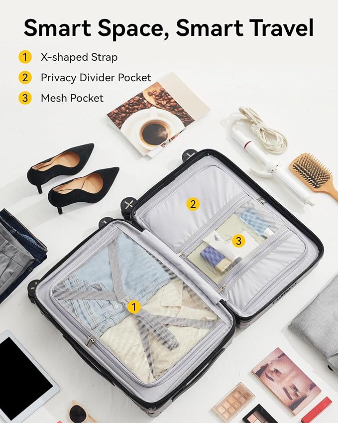 LUGGEX Luggage with Spinner Wheels, Polycarbonate Expandable Hard Shell Suitcase, Carry On 20 Inch, Pink Rose