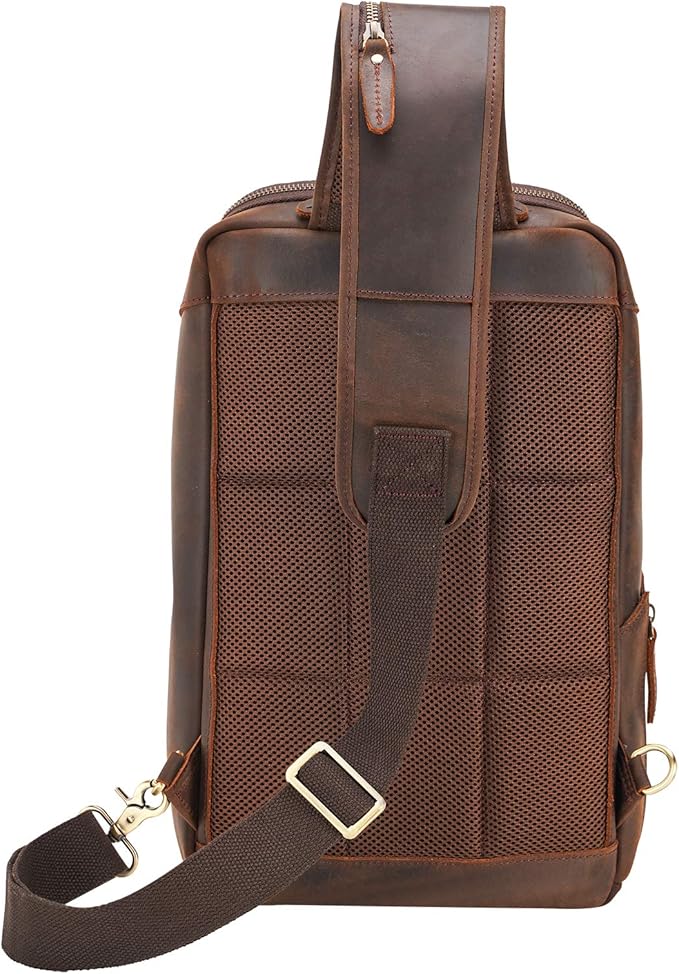 Polare Modern Style Sling Shoulder Bag Men’s Travel/Hiking Daypack with Full Grain Italian Leather and YKK Zippers