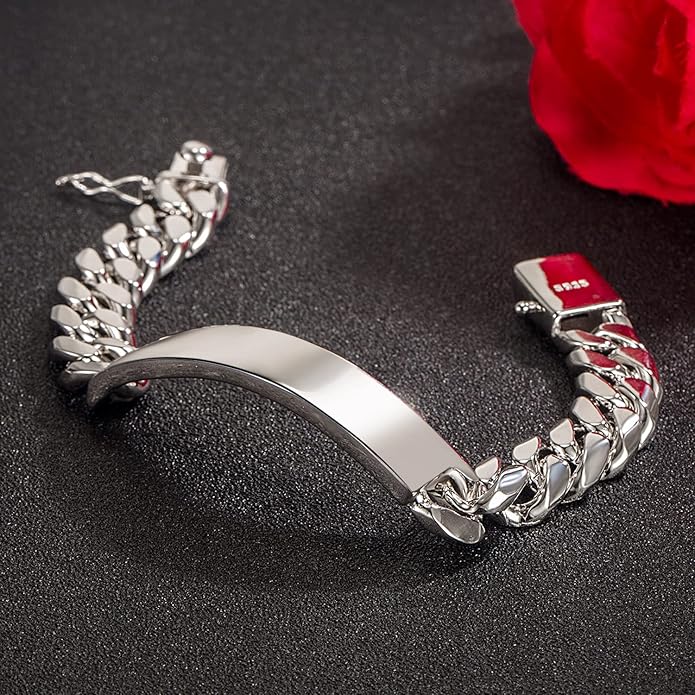 Men 925 Sterling Silver Solid Miami Cuban Link Chain Bracelet 12MM Rectangular Card Bangles 7 "7.5" 8 "8.5" 9 "9.5" 10" Thick Big Curb Cuban Chain Jewelry Gift