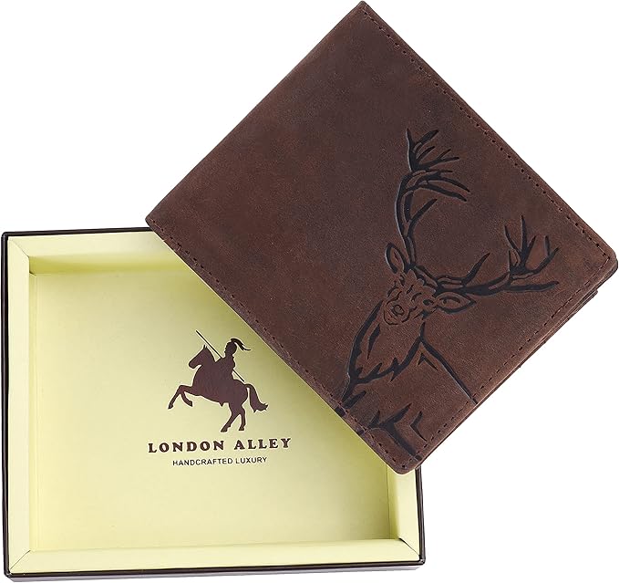LONDON ALLEY Stark Vintage Brown Leather Wallet for Men, RFID Protected, 8 Card Slots.