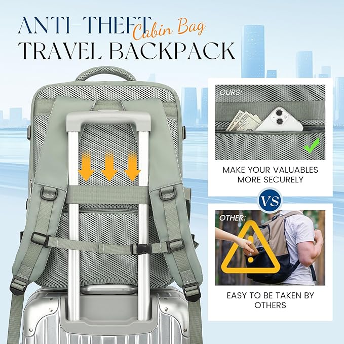 Large Travel Laptop Backpack, Carry on Backpack, 17.3 Inch Durable Business Work Sport Bag with USB Port, Water Resistant Rucksack Book Bag Gifts for Men Women, Green