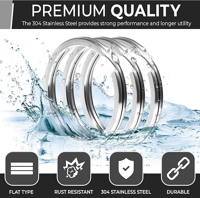 CREST 5 pcs Surgical and Marine Grade Stainless Steel Split Ring for Keychains 1 inch 25mm SS316L Key Rings for Car Keys