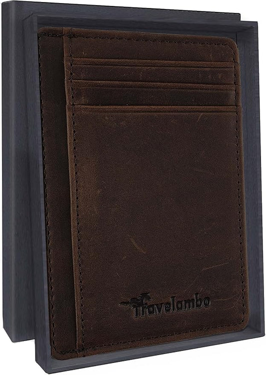 Travelambo Slim Wallet Front Pocket Minimalist Leather RFID Blocking Medium Size