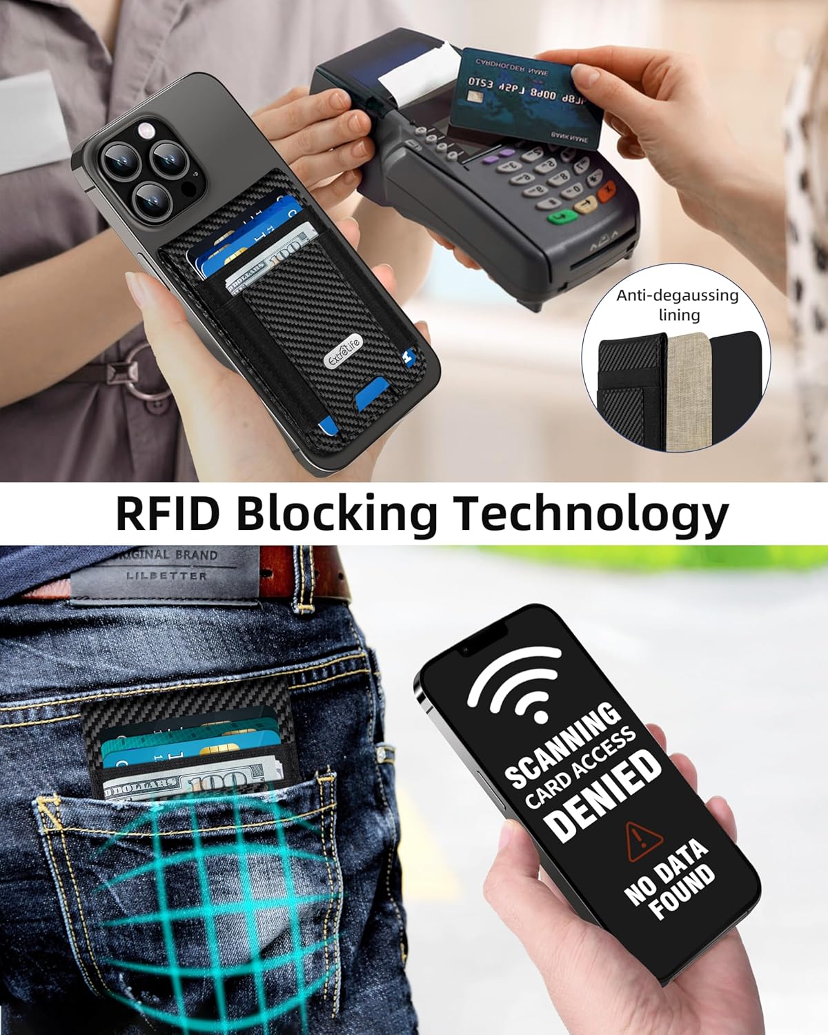 For Magsafe Wallet Stand, Strongest Magnetic Wallet for iPhone 17/16/15/14/13/12 Series, ID Window, 4 Card Slots, Fit 9 Cards, Vegan Leather, RFID Blocking, Black Carbon Fiber