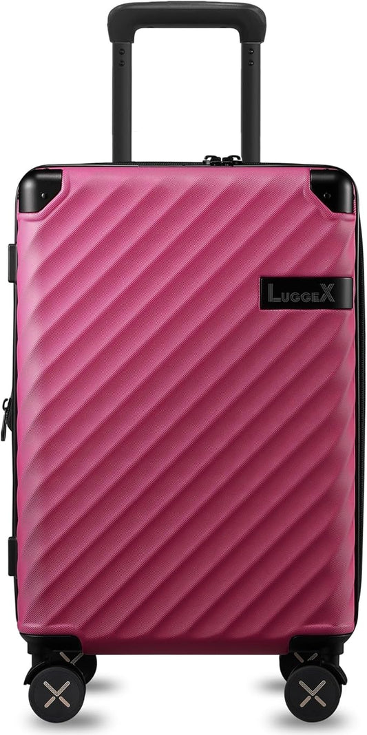LUGGEX Luggage with Spinner Wheels, Polycarbonate Expandable Hard Shell Suitcase, Carry On 20 Inch, Hot Pink