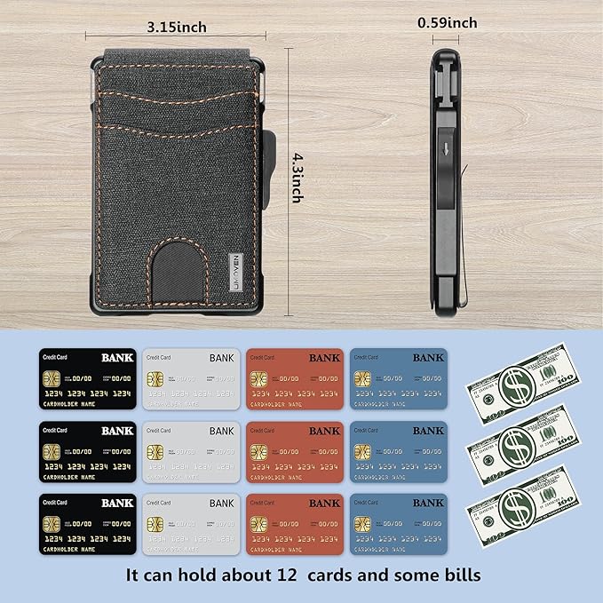 umoven Wallet for Men - with Money Clip Slim Leather Slots Credit Card Holder RFID Blocking Bifold Minimalist Wallet (denim)
