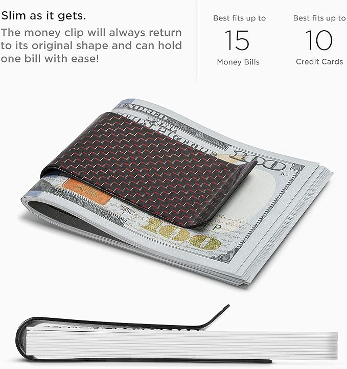 SERMAN BRANDS Carbon Fiber Money Clip for Men – Slim RFID Money Clip Wallet, Minimalist Front Pocket EDC Wallet Cash Holder & Credit Card Holder -100% Real Carbon Fiber Wallet