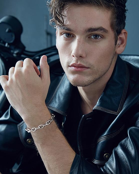 VNOX Link Chain Bracelets for Men - Cool Mens Bracelets Diamond-Cut Paperclip Solid Chain Bracelet Chunky Stainless Steel Jewelry Trendy Gifts