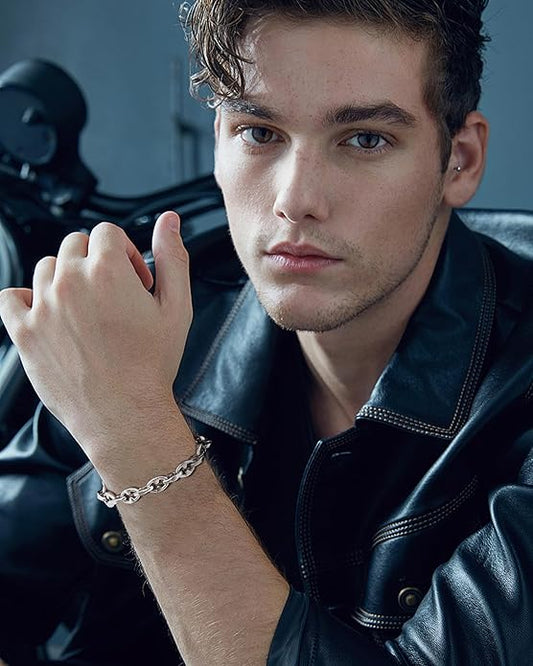 VNOX Link Chain Bracelets for Men - Cool Mens Bracelets Diamond-Cut Paperclip Solid Chain Bracelet Chunky Stainless Steel Jewelry Trendy Gifts