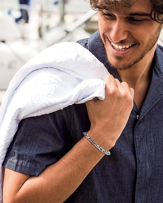 VNOX Link Chain Bracelets for Men - Cool Mens Bracelets Diamond-Cut Paperclip Solid Chain Bracelet Chunky Stainless Steel Jewelry Trendy Gifts